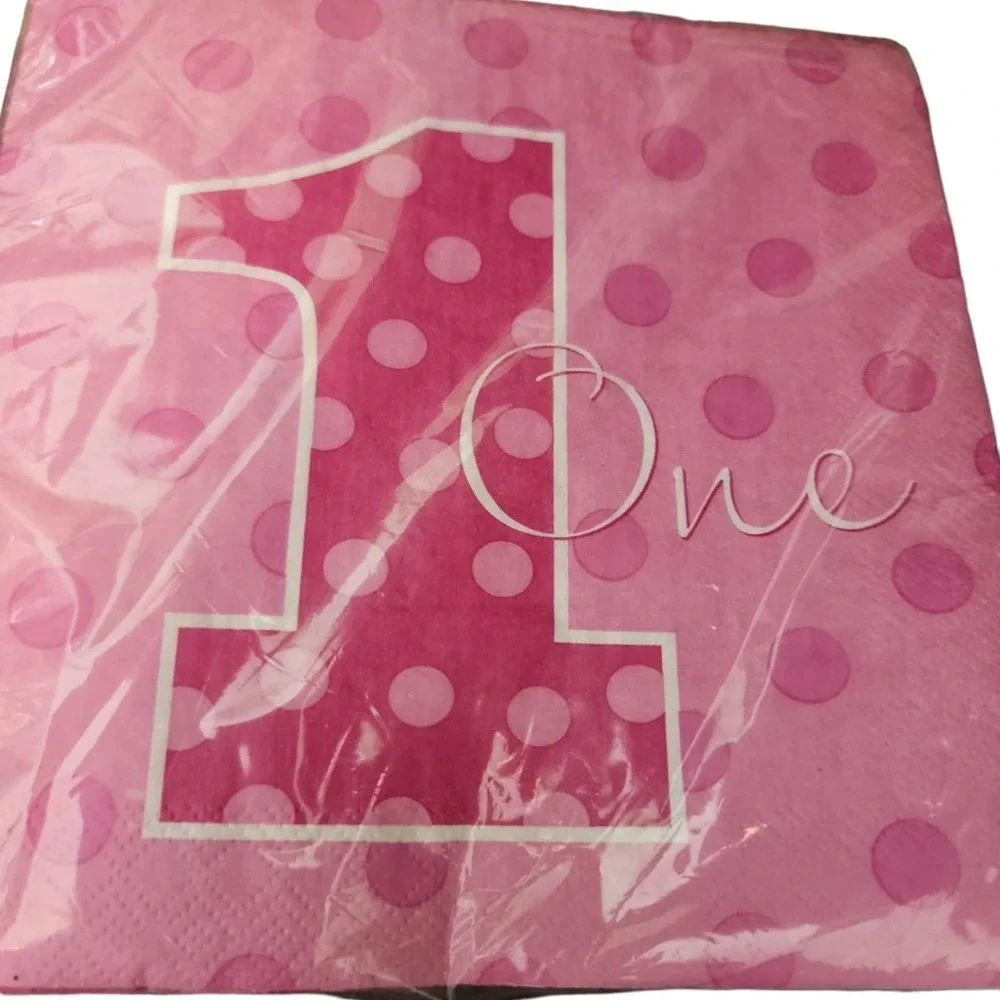 1st Birthday Girl Pink White 20 Count Dinner Napkins